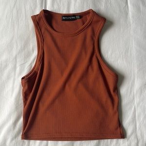 Pretty little thing, brown ribbed tank top